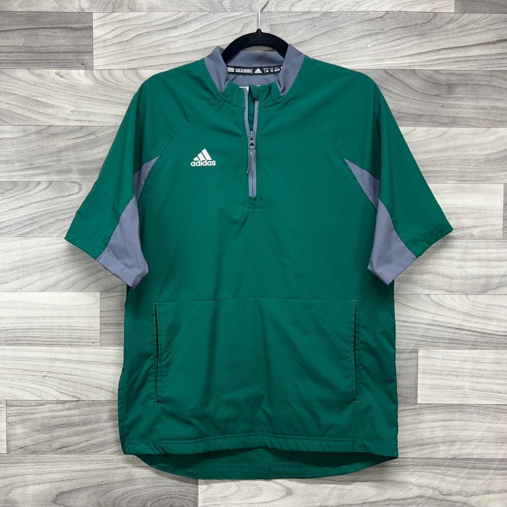 Adidas Baseball Football Jacket Men's XS Green Short Sleeve Quarter Zip Sports